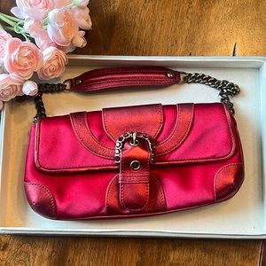 Isabella Fiore Red Satin Mini Evening Bag W/ Rhinestones and Metalic Detailing